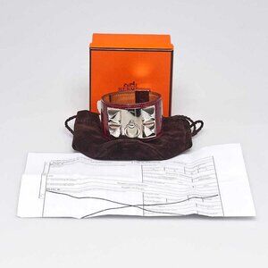 Hermes Rouge Vif Shiny Lisse Alligator Palladium Plated Collier de Chien